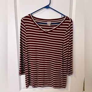 Chico’s striped v-neck, 3/4 sleeve blouse